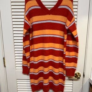 DAVI & DANI V-Neck Sweater Dress - Red and Orange Stripes, size Medium NWT